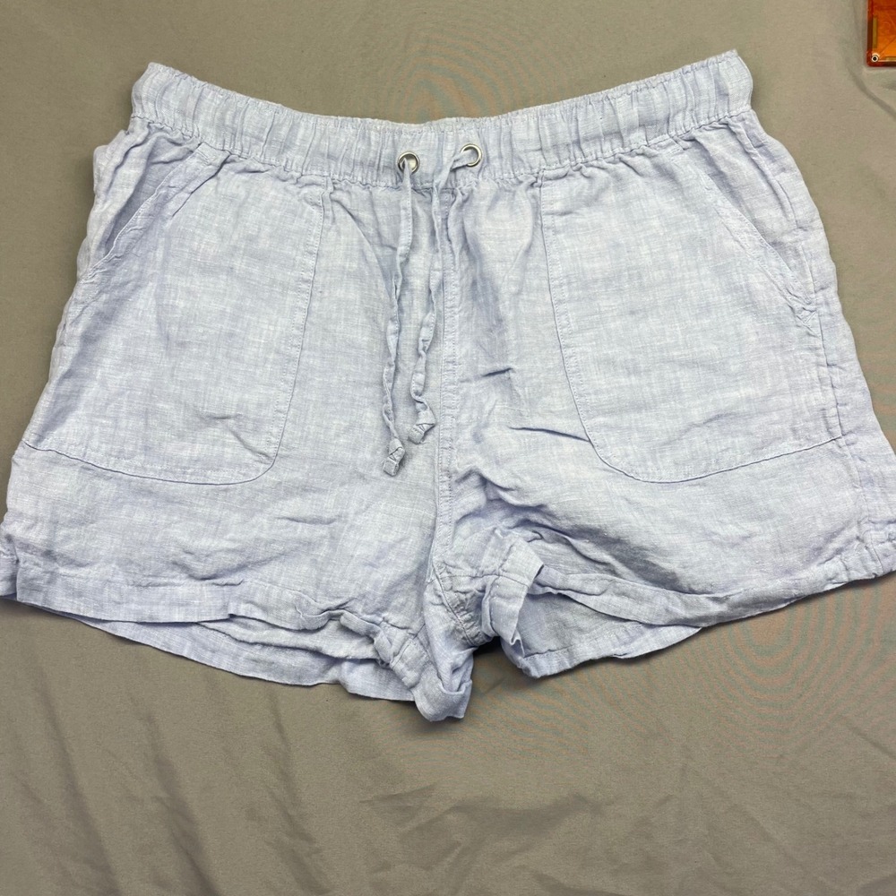 C&C California Light Blue 100% Linen Drawstring Elastic Waist Pockets Shorts L